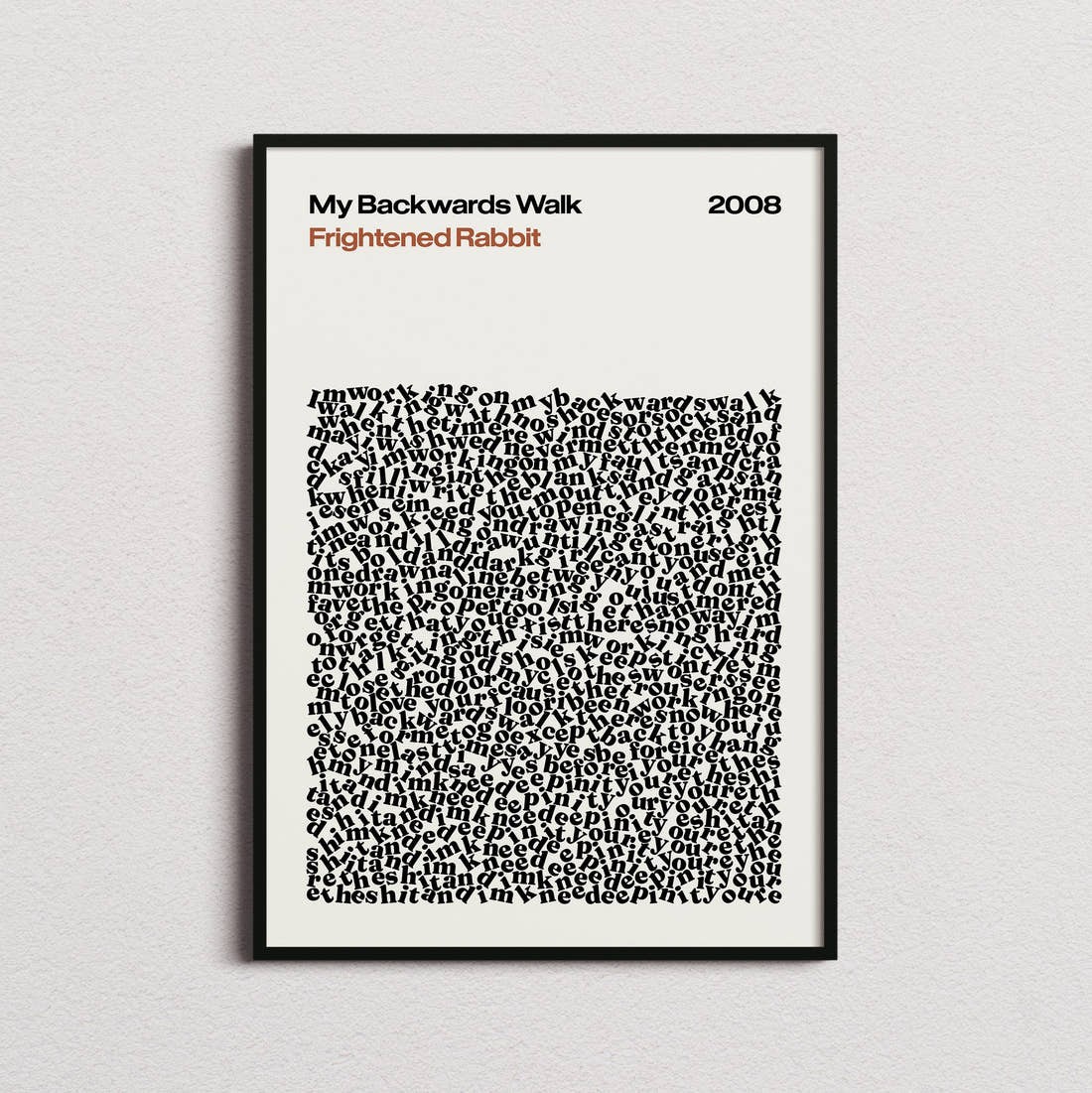 Frightened Rabbit My Backwards Walk Lyric Print in the cream colourway, framed