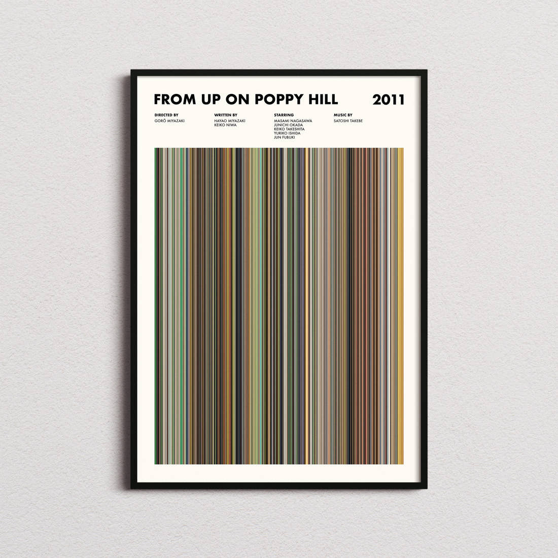 From Up On Poppy Hill Movie Barcode Poster framed on a plain studio wall