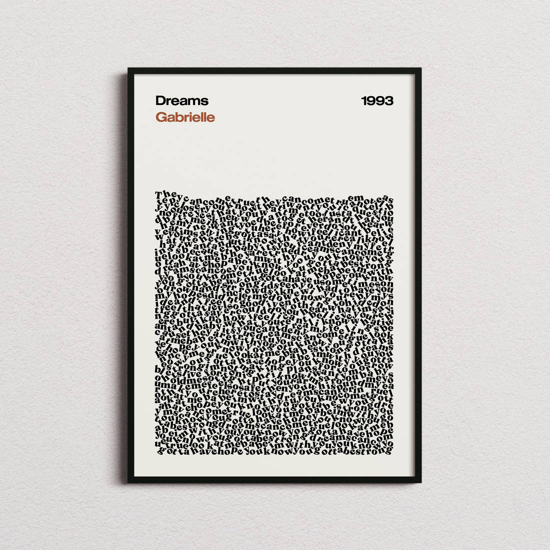Gabrielle Dreams Lyric Print in the cream colourway, framed