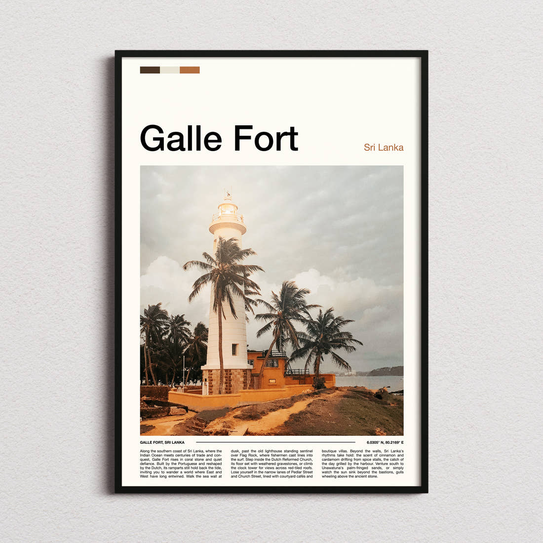 Galle Fort Lighthouse And Palms Travel Print framed and photographed straight on