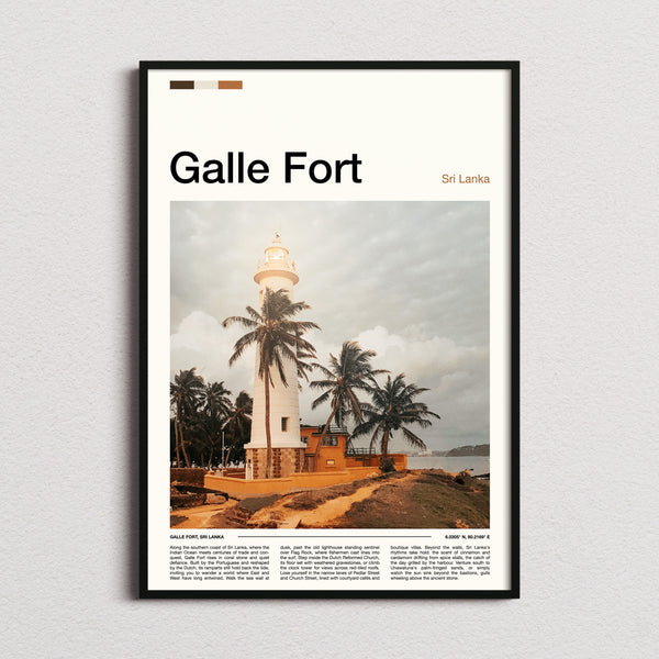 Galle Fort Lighthouse And Palms Travel Print framed and photographed straight on