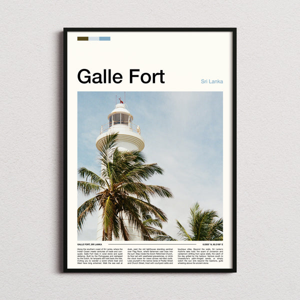Galle Fort Lighthouse And Palms Travel Print framed and photographed straight on
