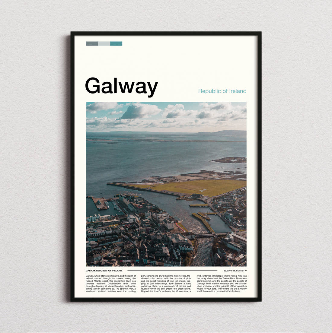Galway Aerial View Of The Harbour Travel Print framed and photographed straight on