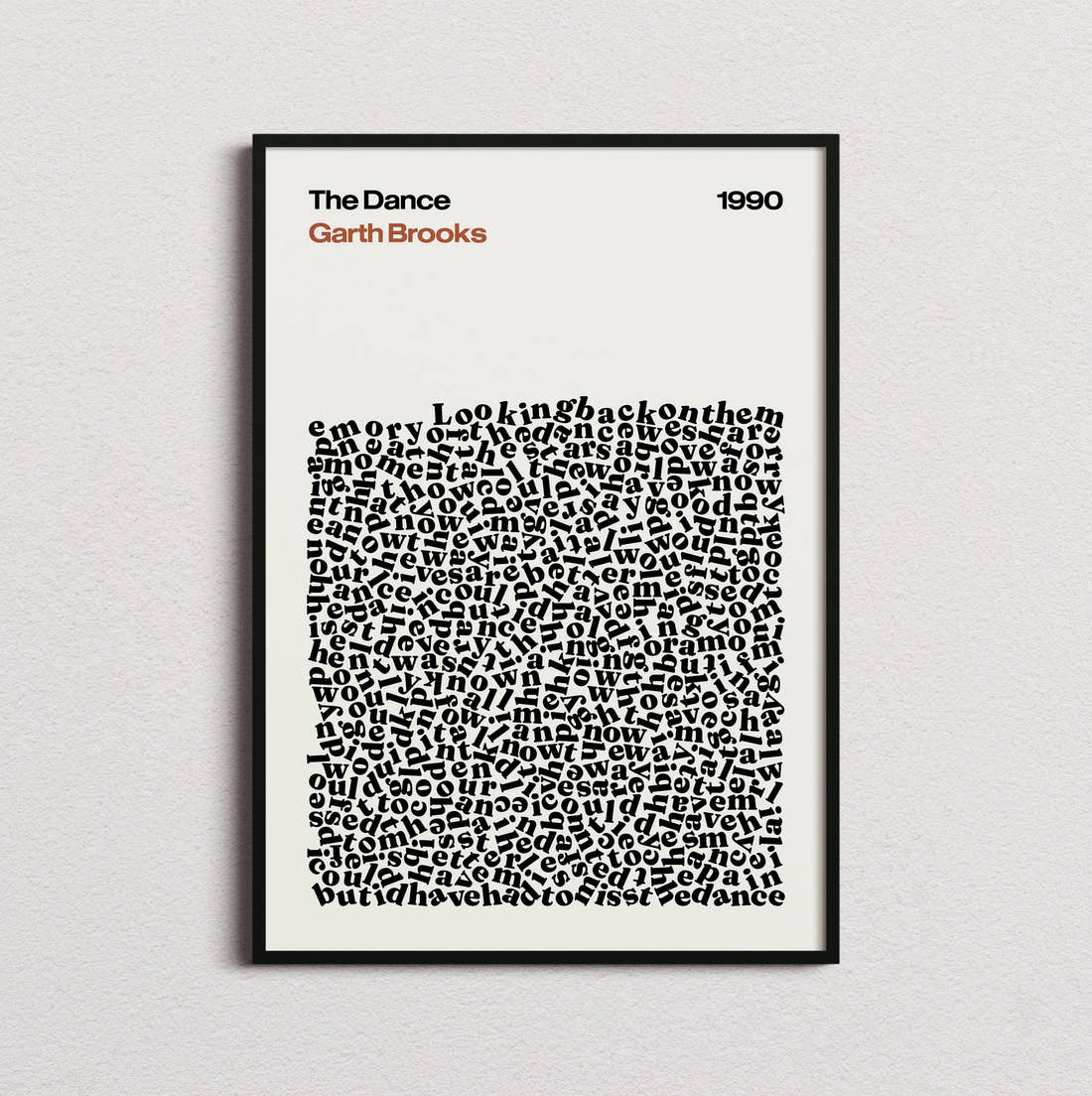 Garth Brooks The Dance Lyric Print in the cream colourway, framed