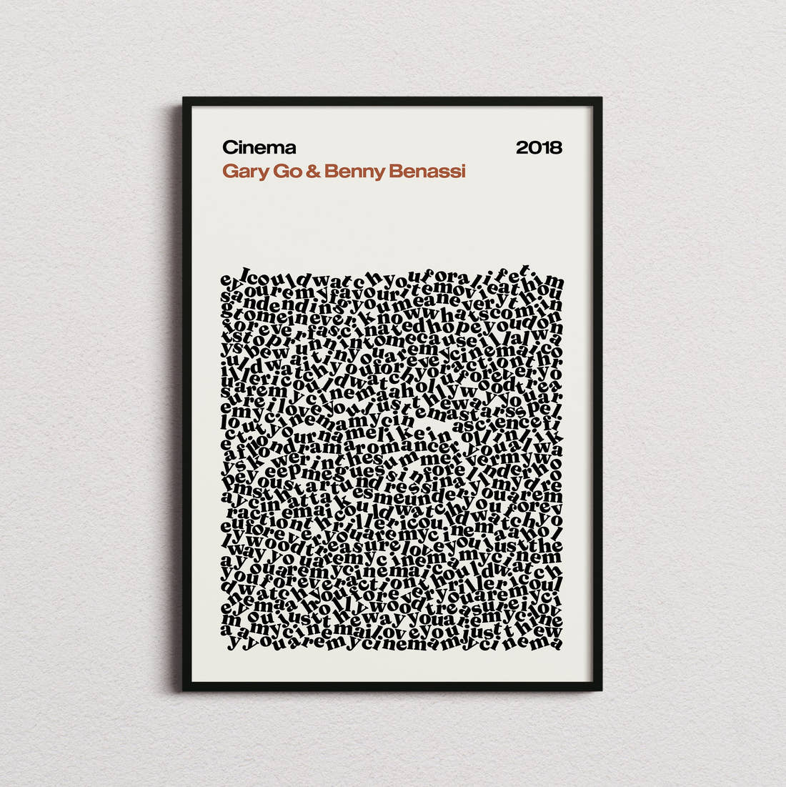 Gary Go & Benny Benassi Cinema Lyric Print in the cream colourway, framed