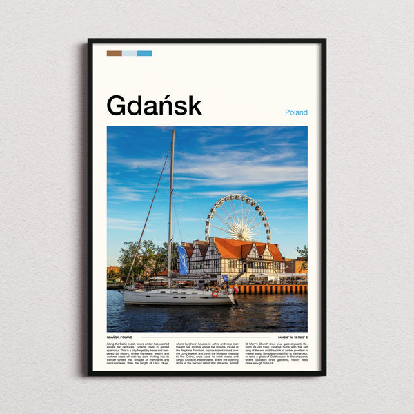Gdańsk Ferris Wheel Waterfront Travel Print framed and photographed straight on