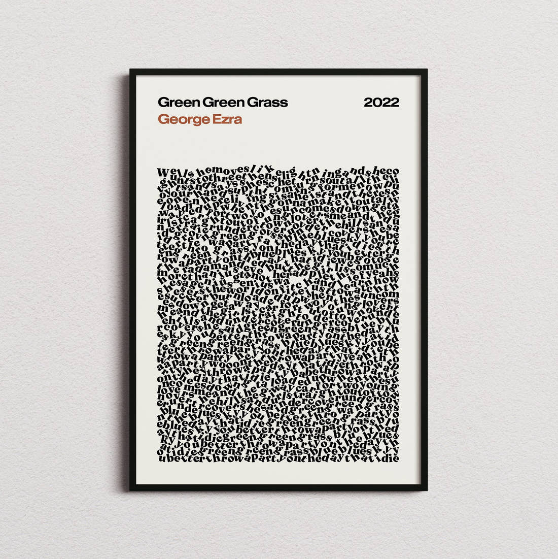 George Ezra Green Green Grass Lyric Print in the cream colourway, framed