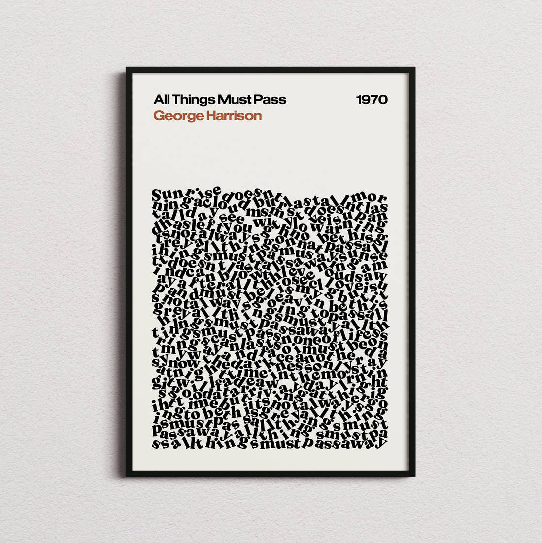 George Harrison All Things Must Pass Lyric Print in the cream colourway, framed