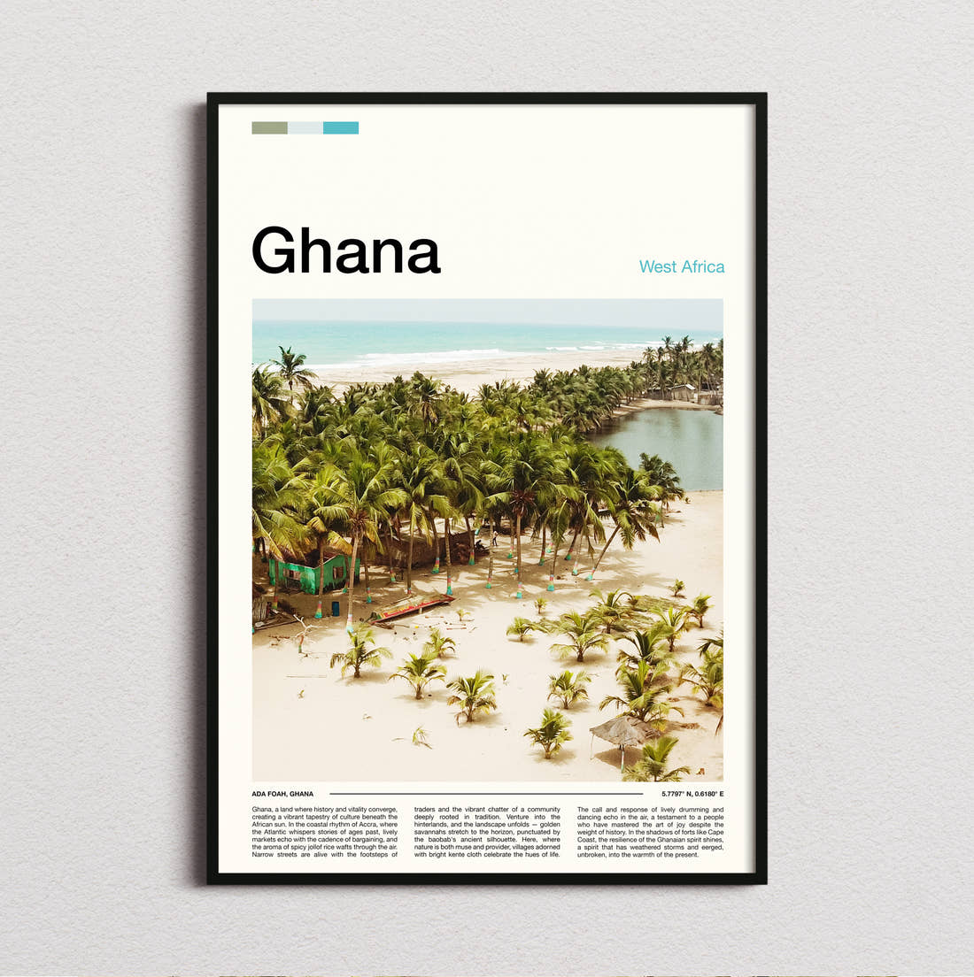 Ghana Palm Trees On The Shore Travel Print framed and photographed straight on