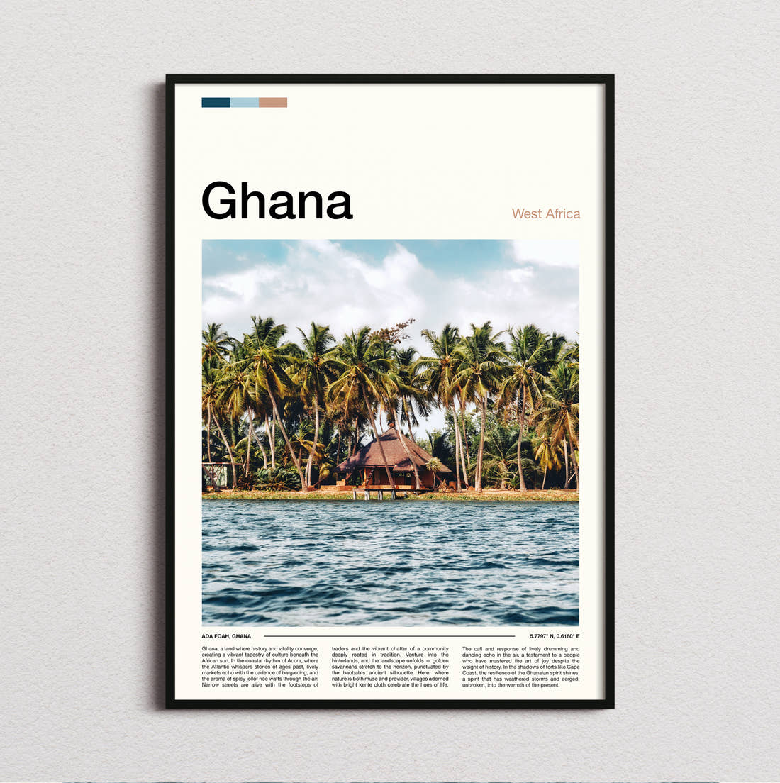 Ghana Thatched Hut Under Palms Travel Print framed and photographed straight on