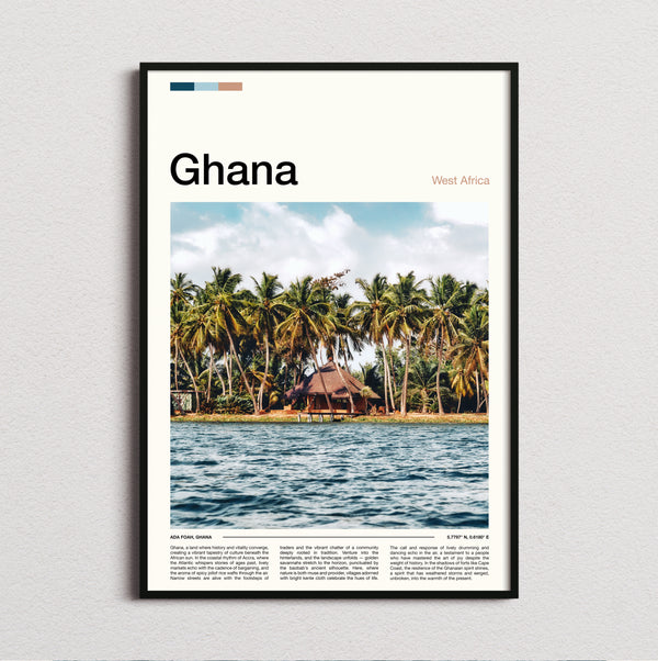Ghana - Thatched Hut Under Palms - Travel Print