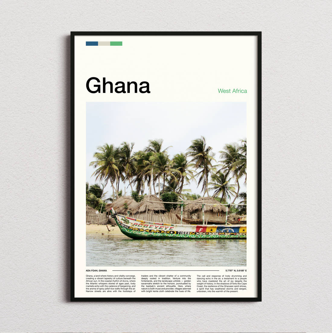 Ghana Colourful Fishing Boat Travel Print framed and photographed straight on