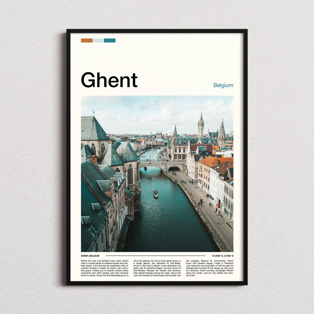 Ghent Canal From Above Travel Print framed and photographed straight on