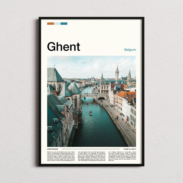 Ghent Canal From Above Travel Print framed and photographed straight on