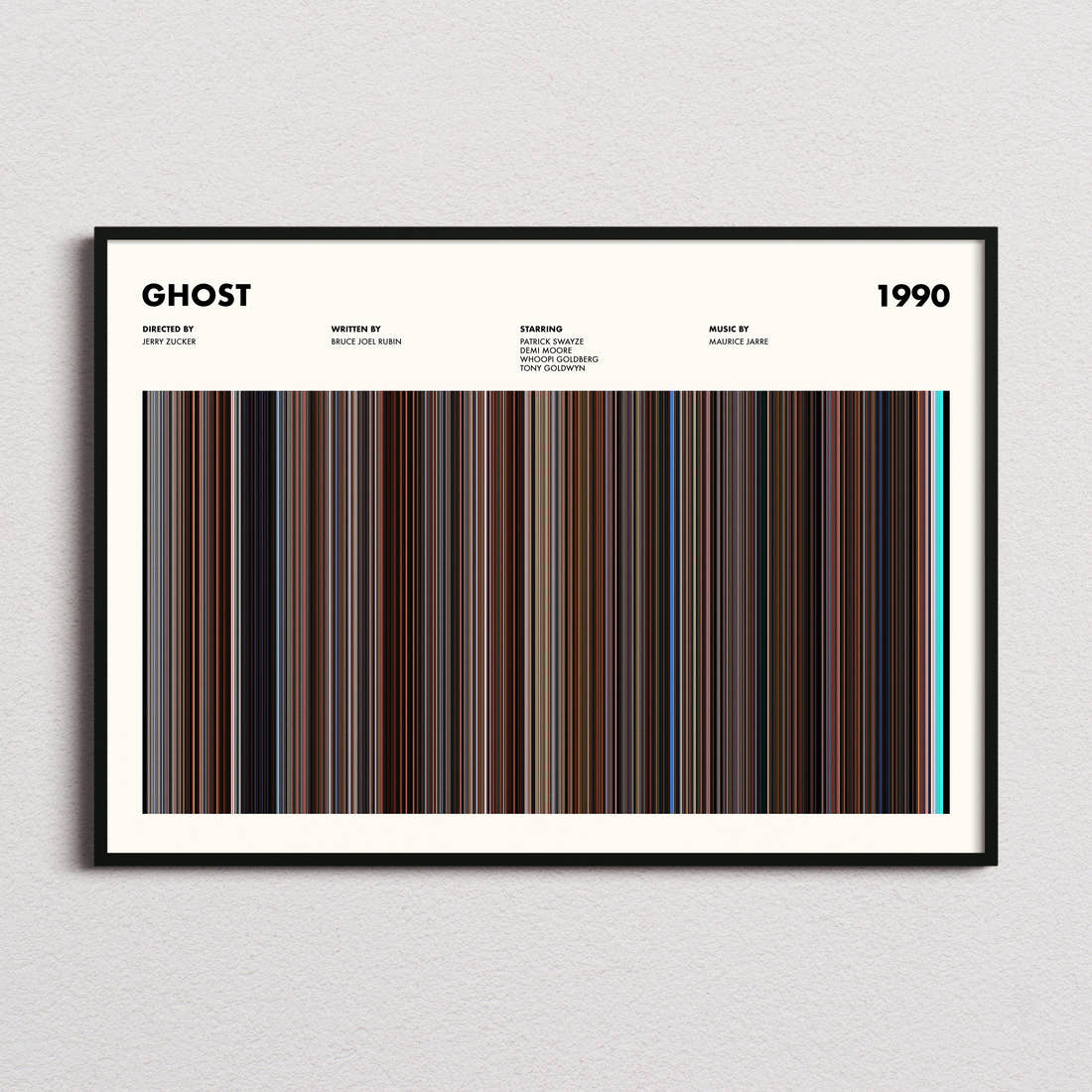 Ghost Movie Barcode Poster framed and photographed straight on