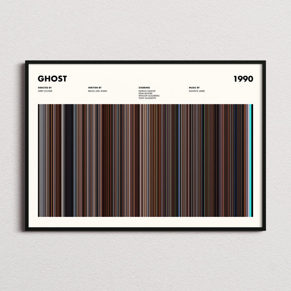 Ghost Movie Barcode Poster framed and photographed straight on