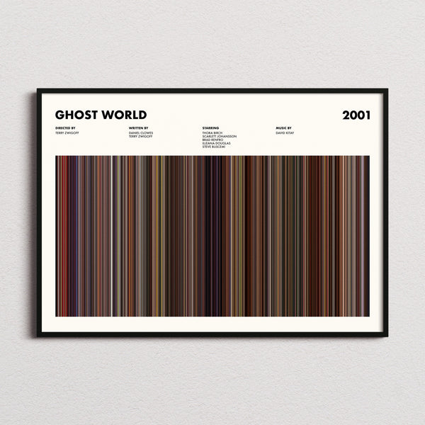Ghost World Movie Barcode Poster framed and photographed straight on