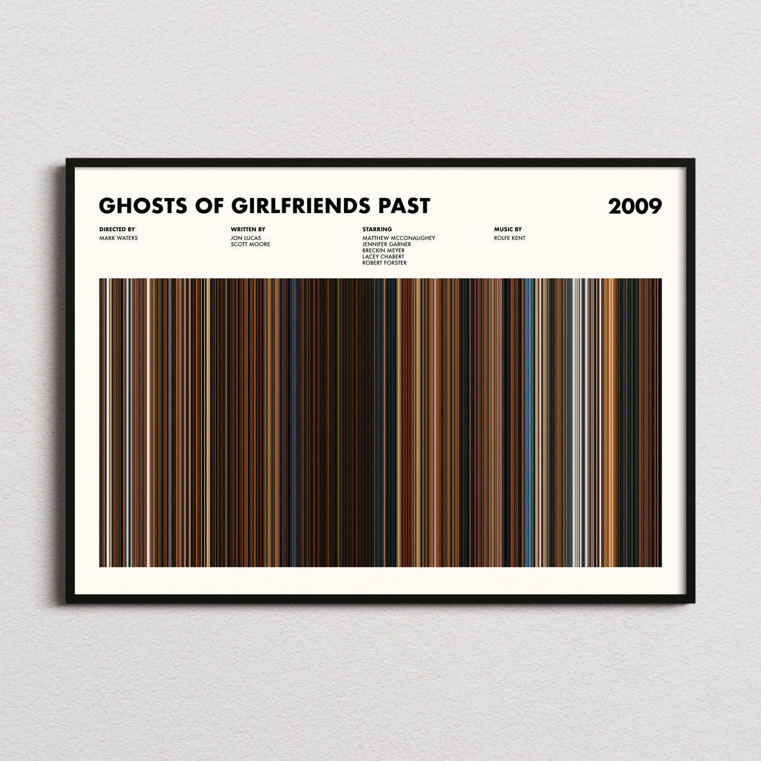 Ghosts of Girlfriends Past Movie Barcode Poster framed and photographed straight on