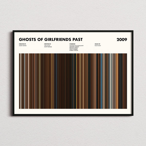 Ghosts of Girlfriends Past Movie Barcode Poster framed and photographed straight on