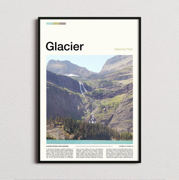 Glacier - Waterfalls In The Valley - Travel Print