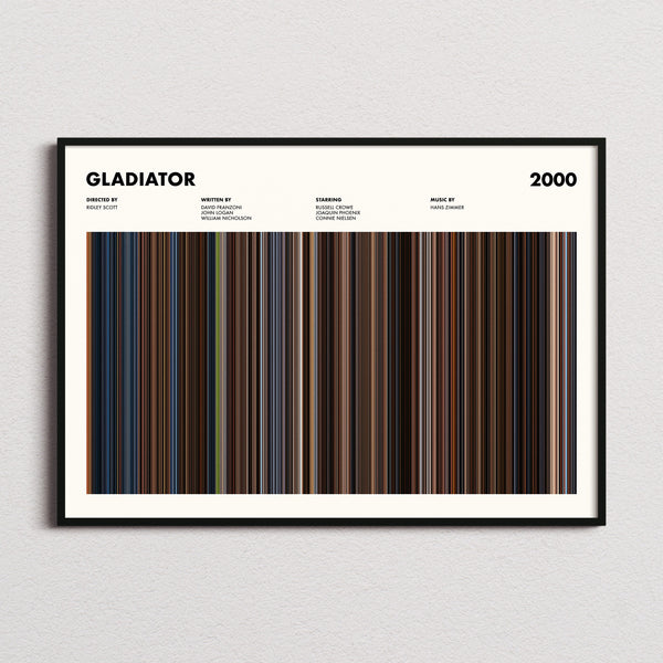 Gladiator Movie Barcode Poster framed and photographed straight on