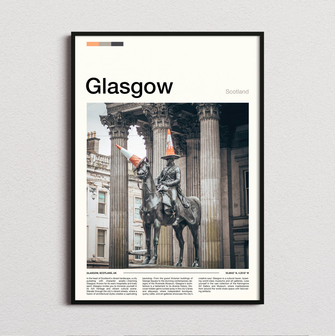 Glasgow Duke Of Wellington Statue Travel Print framed and photographed straight on