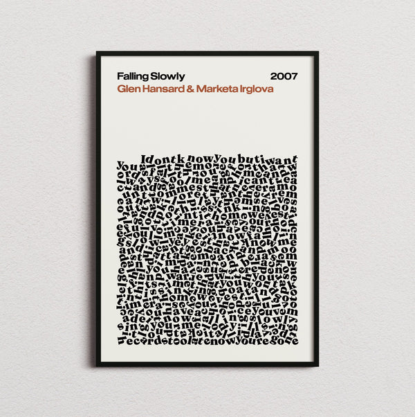 Glen Hansard and Marketa Irglova Falling Slowly Lyric Print in the cream colourway, framed