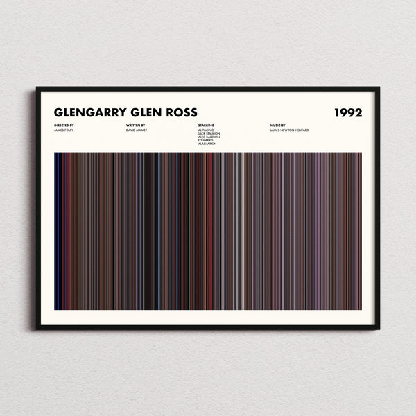 Glengarry Glen Ross Movie Barcode Poster framed and photographed straight on