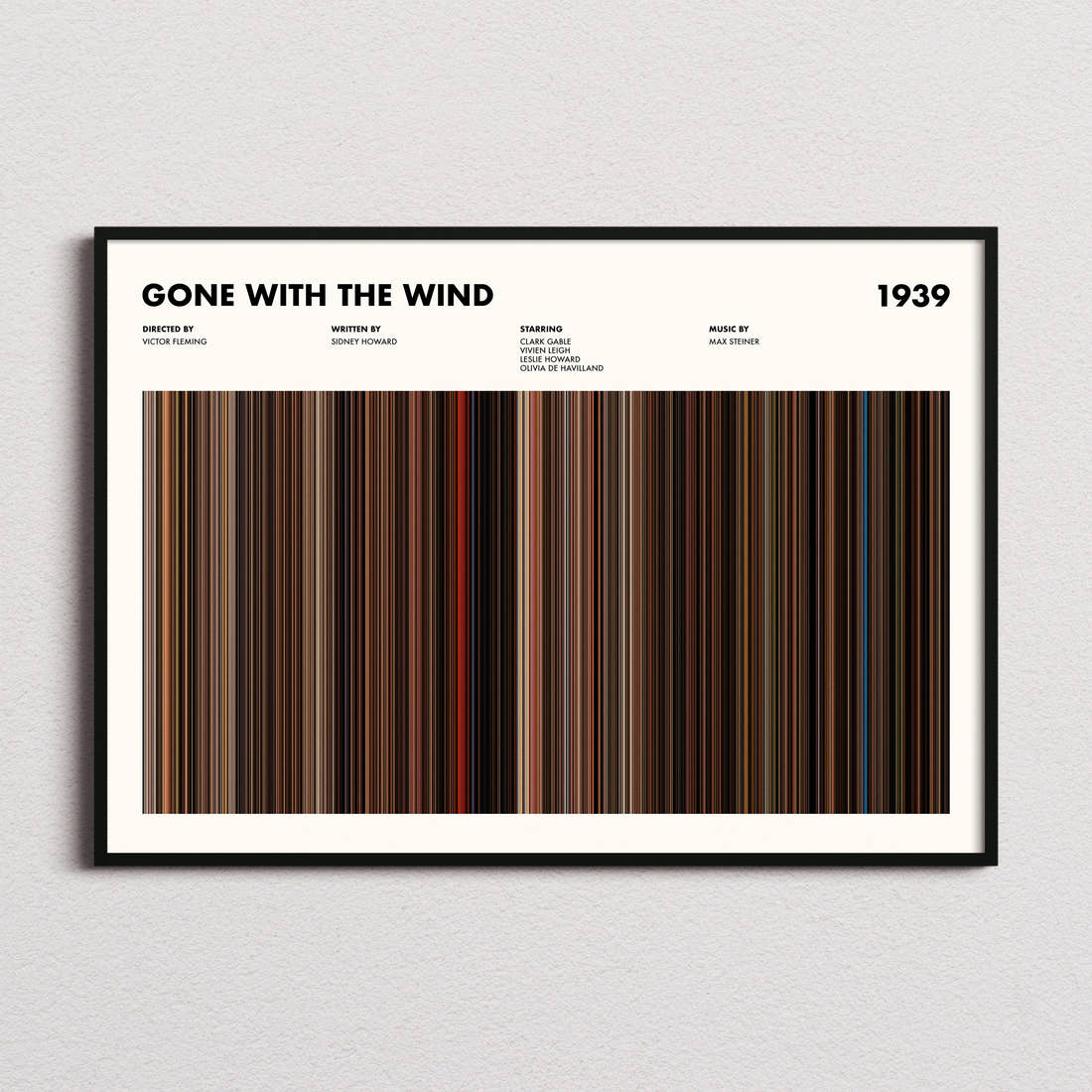 Gone With the Wind Movie Barcode Poster framed and photographed straight on