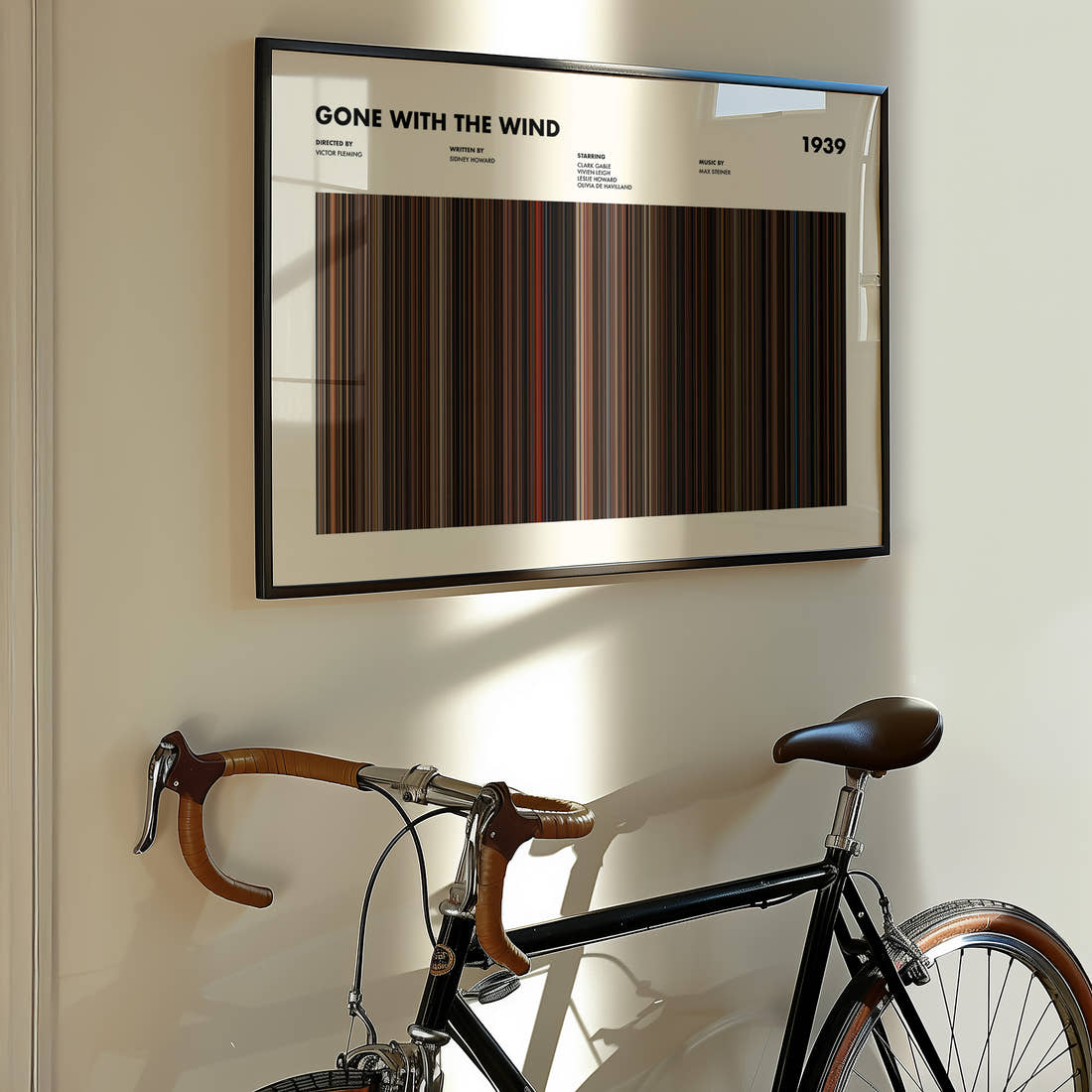 Gone With the Wind Movie Barcode Poster framed on the wall of a styled room setting