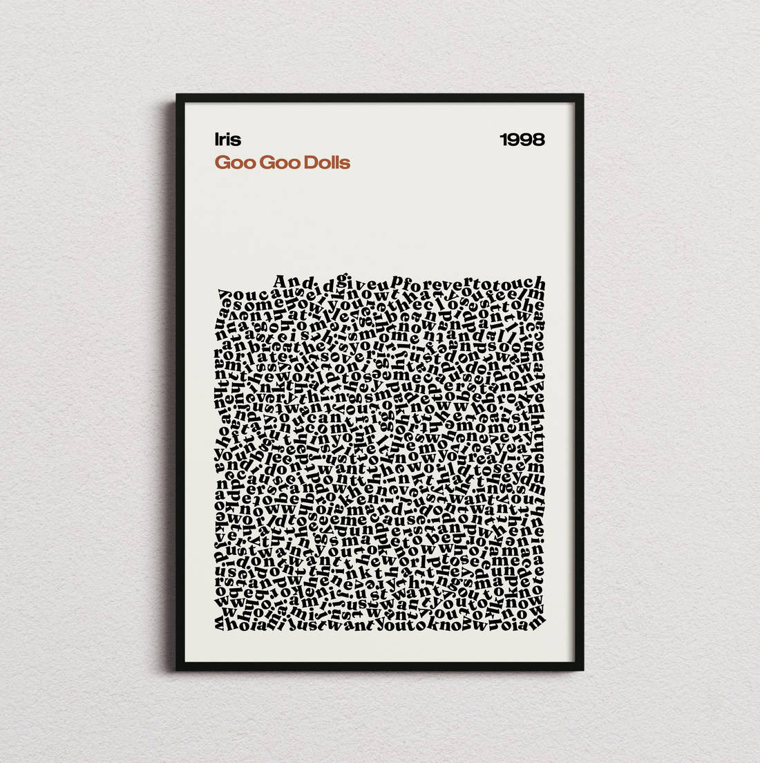 Goo Goo Dolls Iris Lyric Print in the cream colourway, framed