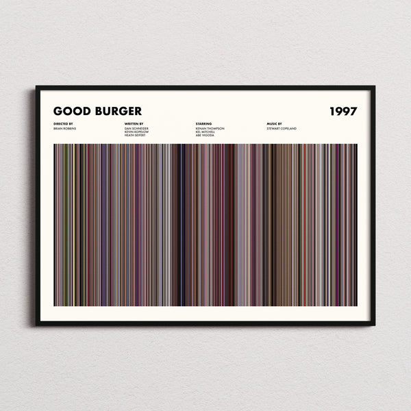 Good Burger Movie Barcode Poster framed and photographed straight on