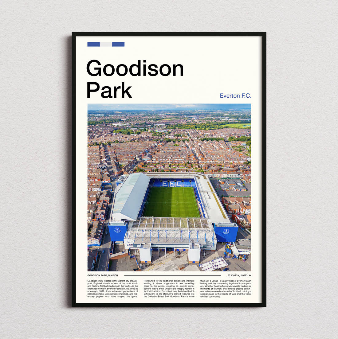 Goodison Park Stadium Print framed and photographed straight on