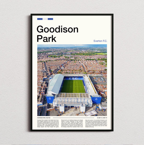 Goodison Park Stadium Print framed and photographed straight on