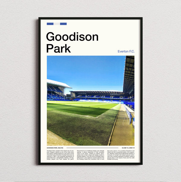 Goodison Park Stadium Print framed and photographed straight on
