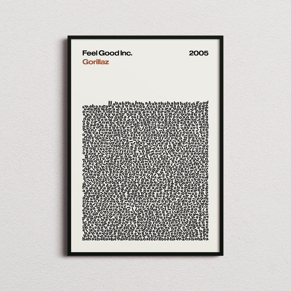 Gorillaz Feel Good Inc Lyric Print in the cream colourway, framed