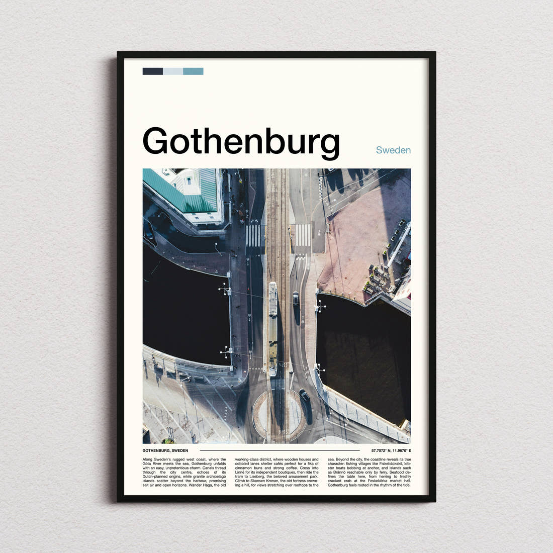 Gothenburg Aerial Bridge Crossing Travel Print framed and photographed straight on