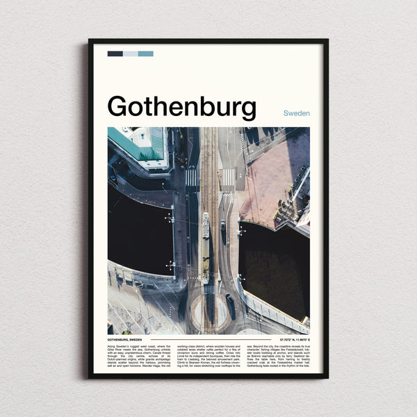 Gothenburg Aerial Bridge Crossing Travel Print framed and photographed straight on