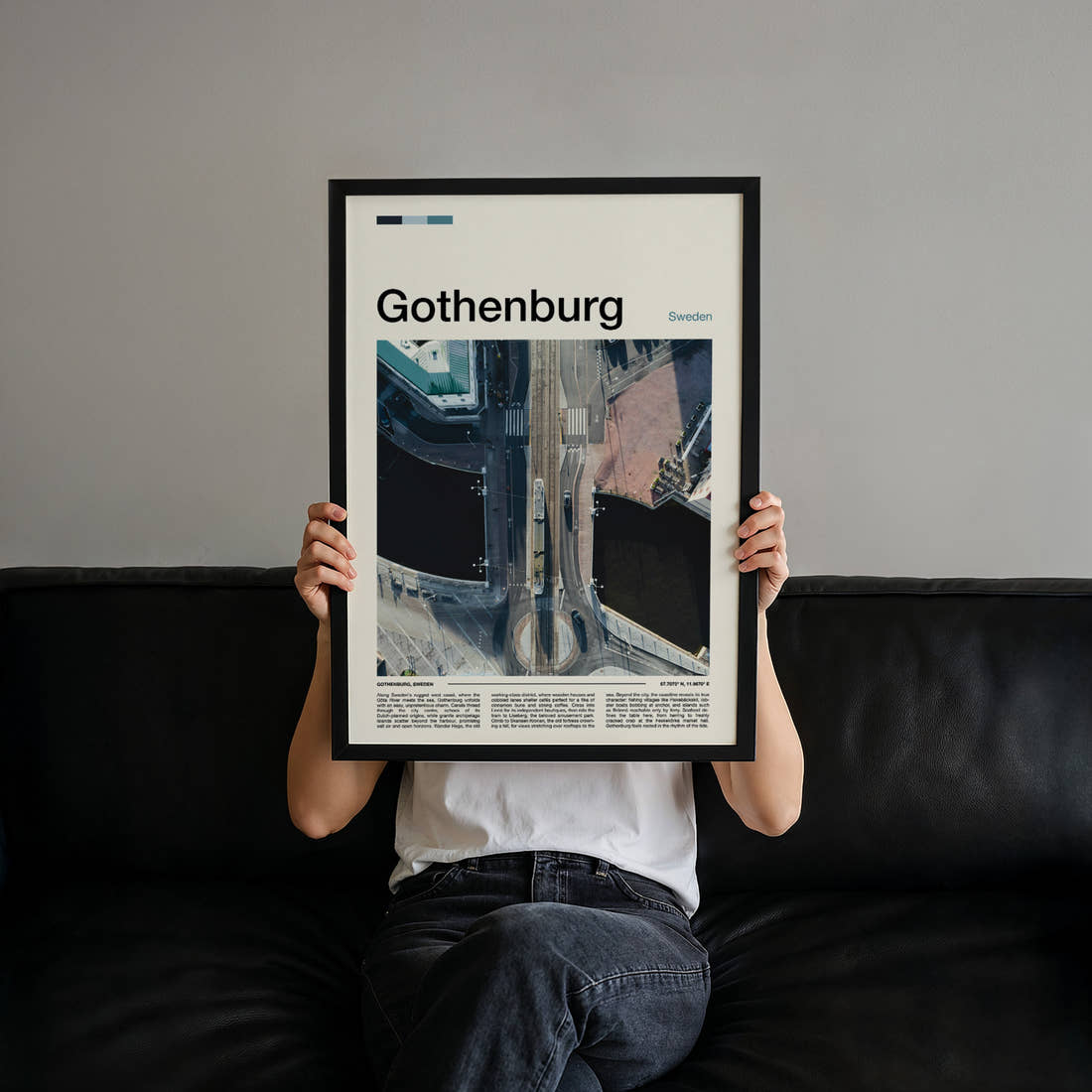 Gothenburg Aerial Bridge Crossing Travel Print held up by hand to show the size of the print