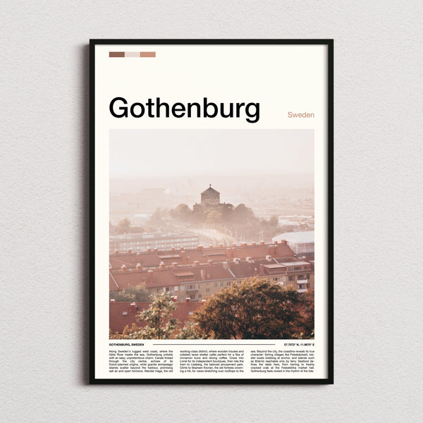 Gothenburg Hazy Rooftop View Travel Print framed and photographed straight on