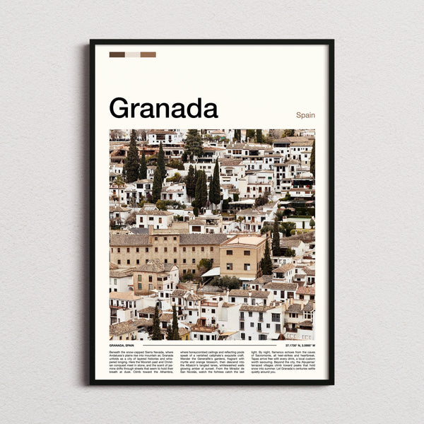 Granada Whitewashed Albaicín Houses Travel Print framed and photographed straight on
