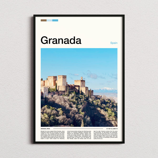 Granada Alhambra Fortress View Travel Print framed and photographed straight on