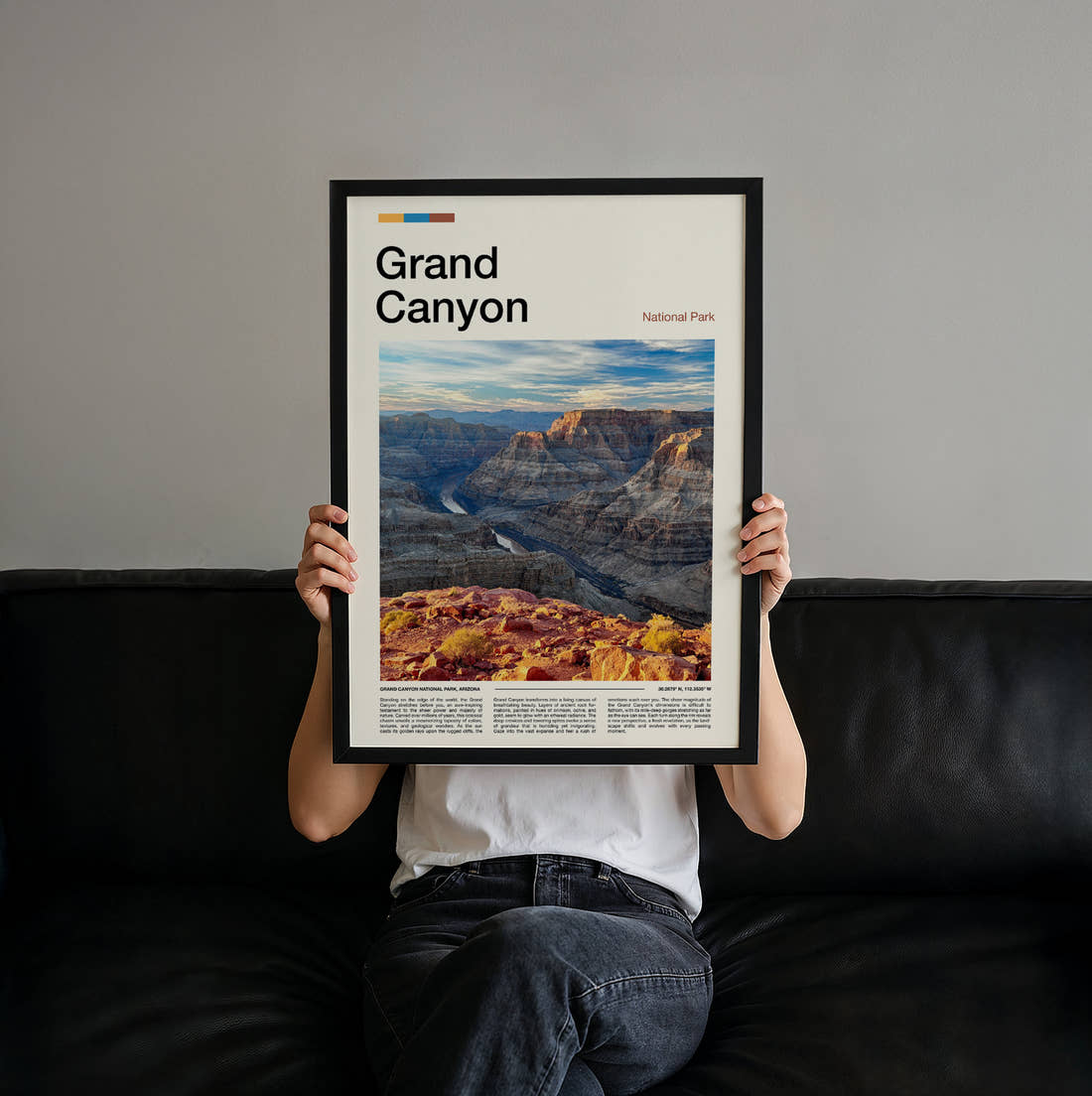 Grand Canyon Canyon And River Travel Print held up by hand to show the size of the print