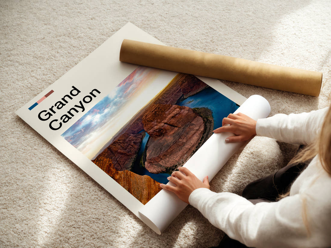 Grand Canyon Horseshoe Bend Travel Print being unrolled from its postal tube