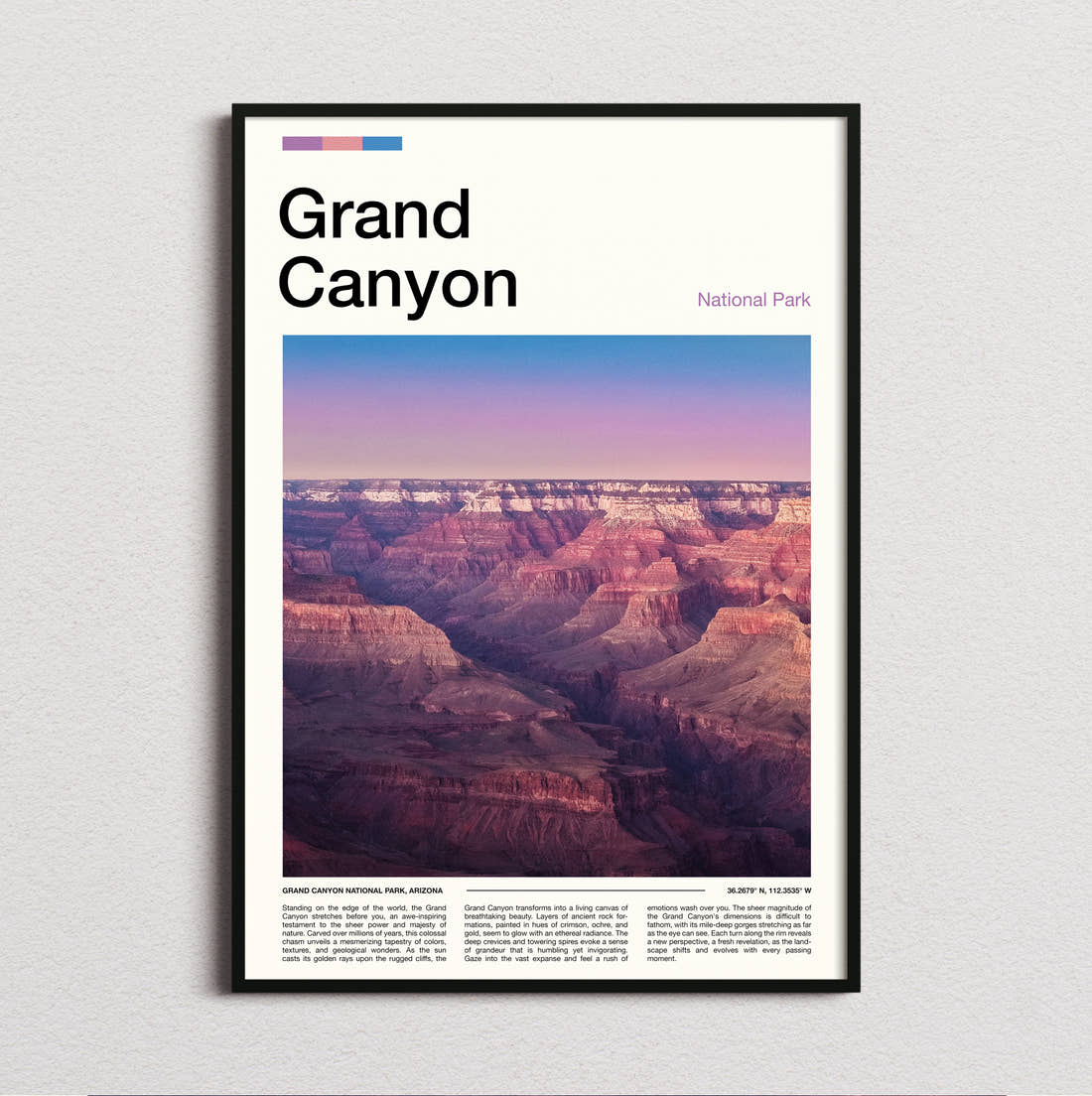 Grand Canyon Canyon At Sunset Travel Print framed and photographed straight on