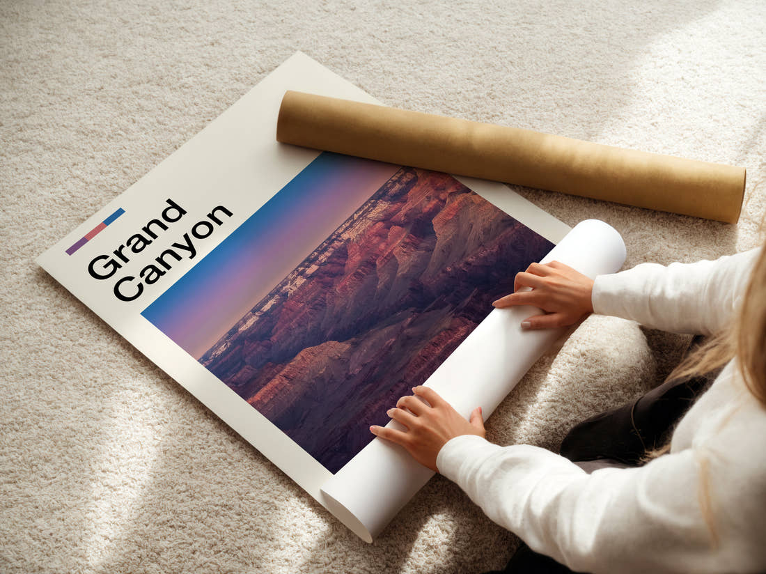 Grand Canyon Canyon At Sunset Travel Print being unrolled from its postal tube