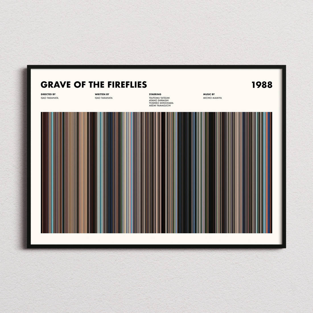 Grave Of The Fireflies Movie Barcode Poster framed and photographed straight on