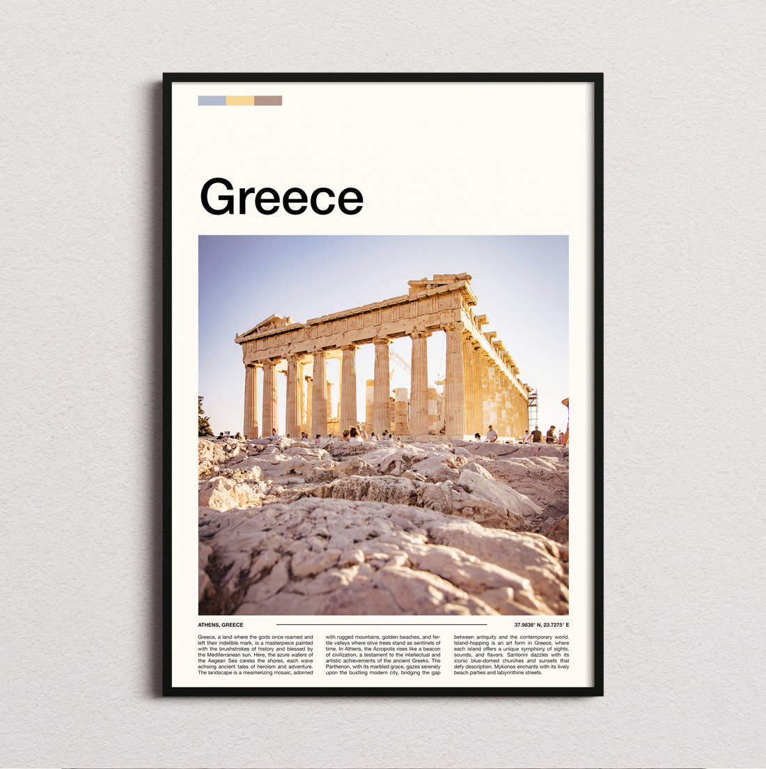 Greece The Parthenon Travel Print framed and photographed straight on