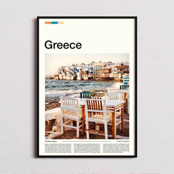 Greece - Waterfront Tables And Chairs - Travel Print