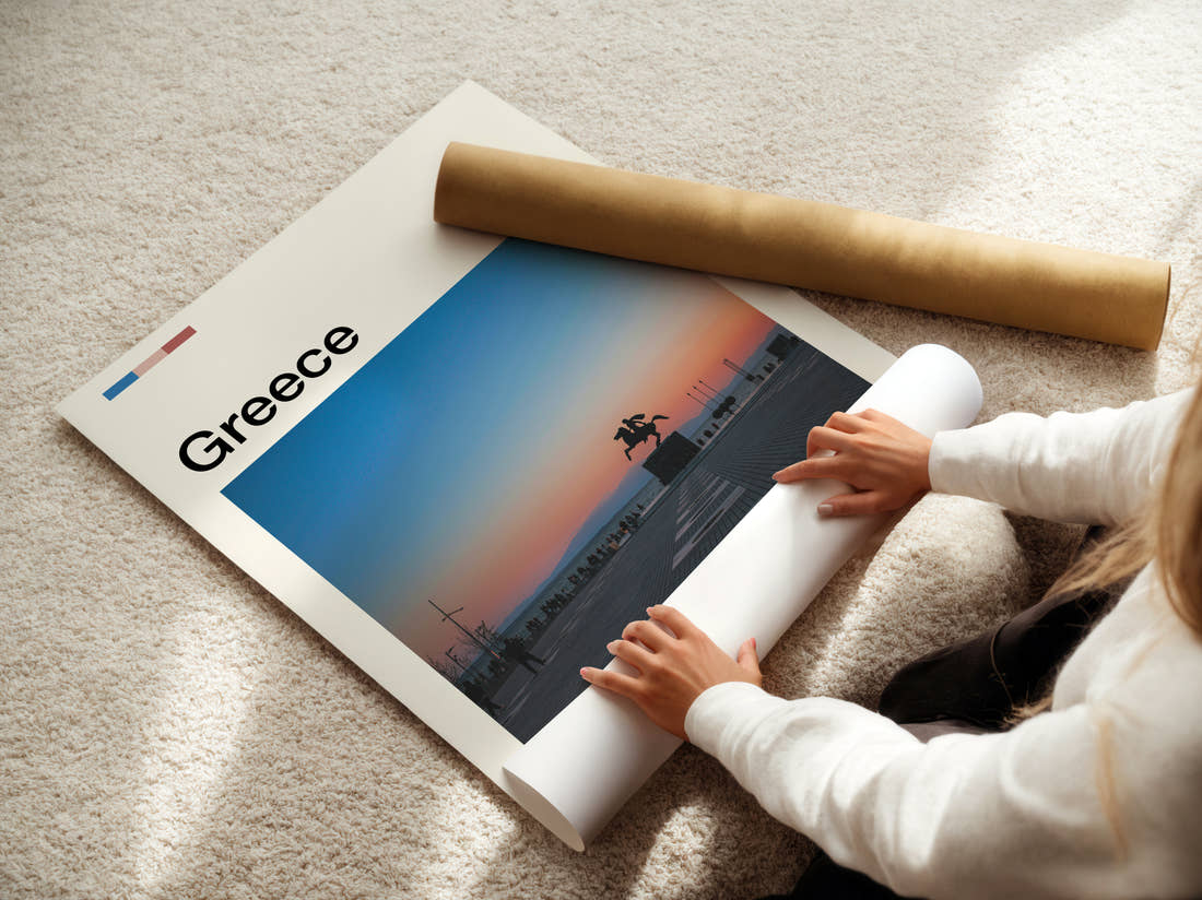 Greece Alexander The Great Statue Travel Print being unrolled from its postal tube